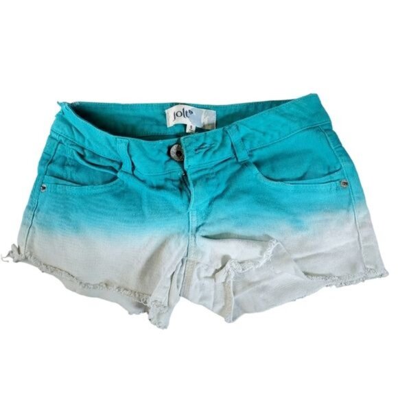 Jolt Short Shorts Jean Teal White Cotton Denim Ombre Juniors WOMEN'S WOMAN'S 0 - Picture 2 of 9